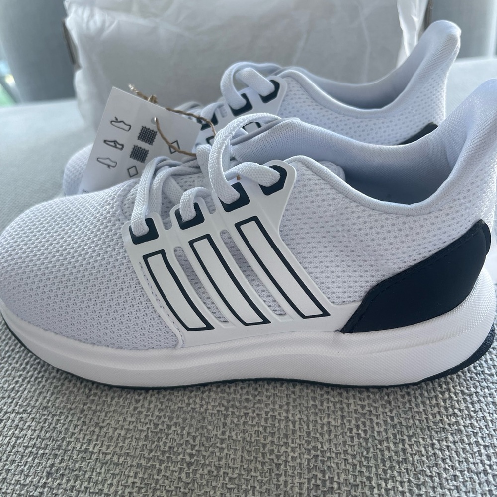 Adidas Kids White Sneakers with Black Stripes